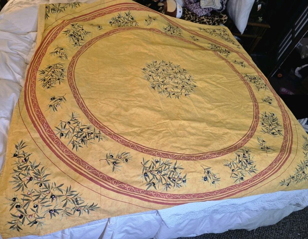💥 POUPEES YOLANDE Tablecloth Yellow French Provencal 66x66 Cotton France